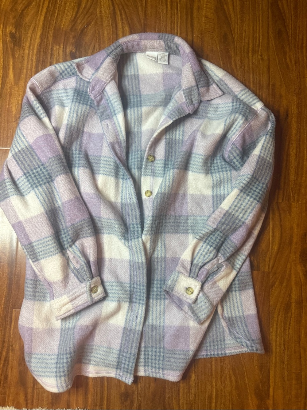 Cherokee Women’s  Plaid Button-Up Shacket in Lavender and Cream